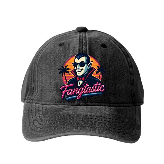 Fangtastic – Retro Vampire Neon Style Washed Denim Baseball Caps