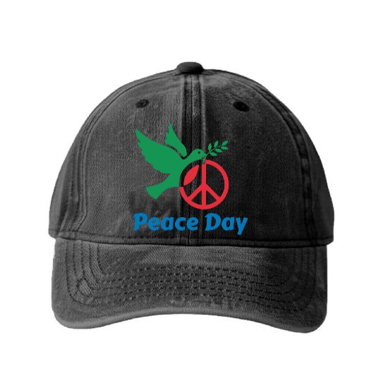 Peace Day Dove with Olive Branch Washed Denim Baseball Caps
