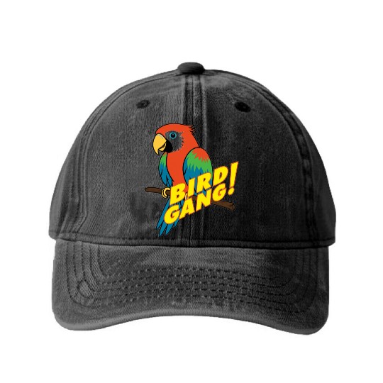 Bird Gang Parrot Cartoon Sticker | Tropical Funny  Washed Denim Baseball Caps
