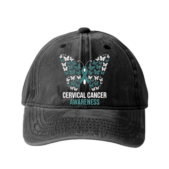 Cervical Cancer Awareness Butterfly Design Washed Denim Baseball Caps