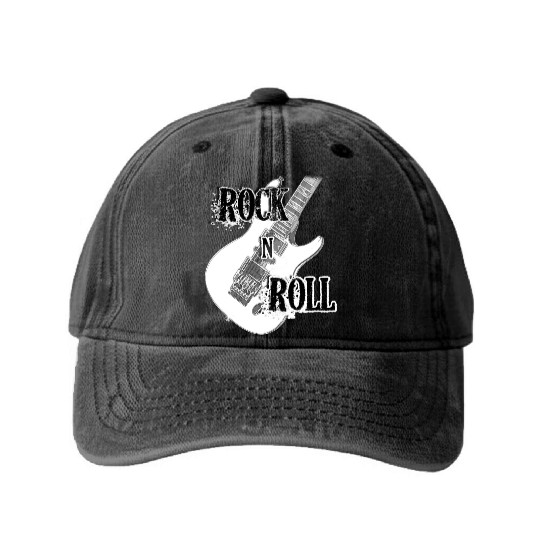 Rock and Roll Electric Guitar Design Washed Denim Baseball Caps