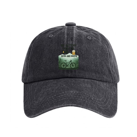 Battery Icon with Beer and Pasta Theme Washed Denim Baseball Caps
