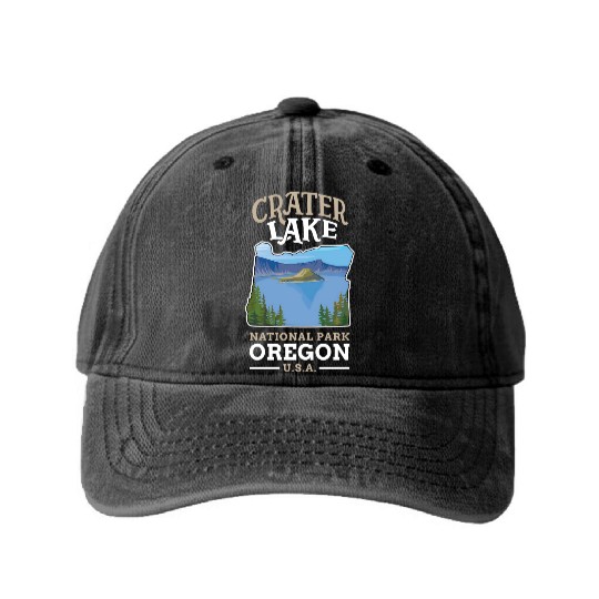 Crater Lake National Park US Oregon Washed Denim Baseball Caps