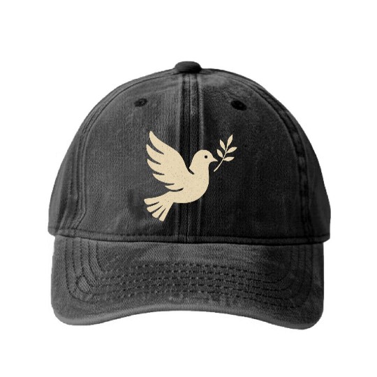 Elegant Dove with Olive Branch Design Washed Denim Baseball Caps