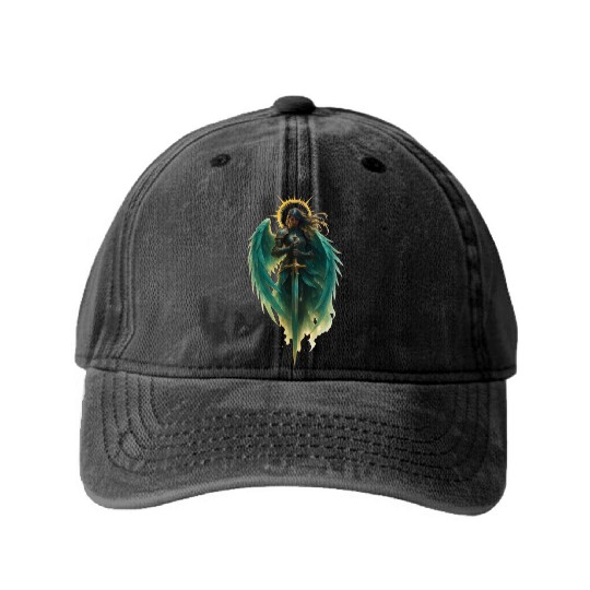 Celestial Guardian Angel Illustration Washed Denim Baseball Caps