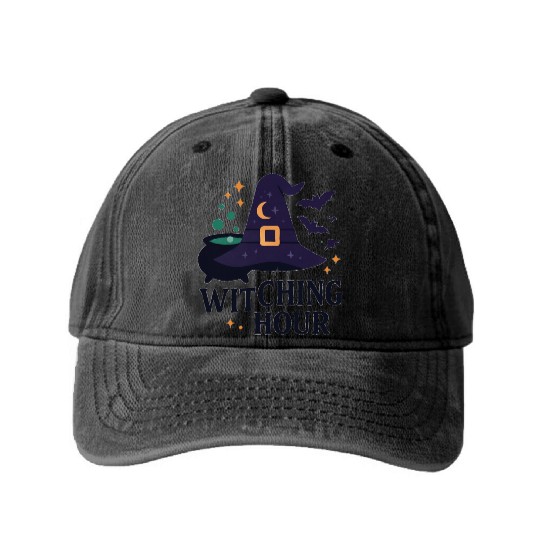 Witching Hour Night Scene Design Washed Denim Baseball Caps