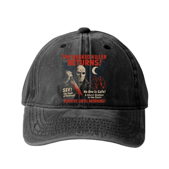 Masked Killer Returns Slasher Movie Poster Vintage Washed Denim Baseball Caps