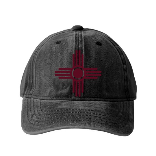 Zia Sun, Zia Pueblo, New Mexico, Sun Symbol, SVG, Washed Denim Baseball Caps