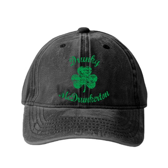 Distressed Drunky McDrunkerton Shamrock Washed Denim Baseball Caps