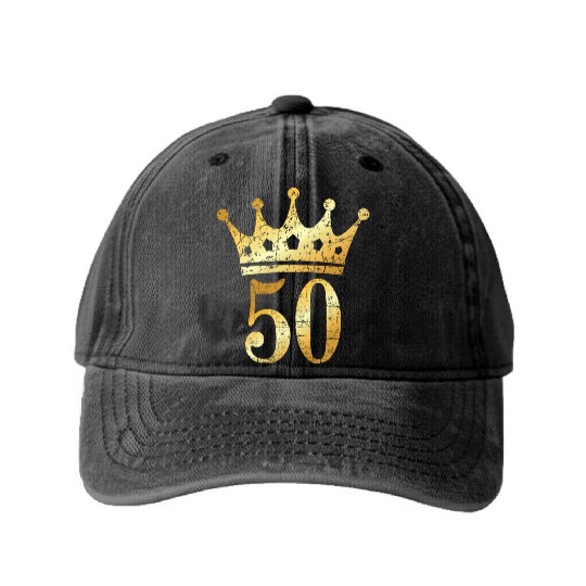 50th Birthday & Anniversary Crown (Golden-Yellow) Washed Denim Baseball Caps