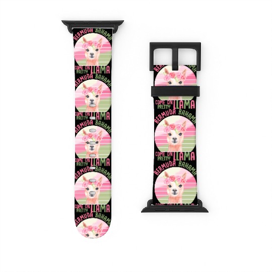 Funny Pretty Llama Pink Green Floral Slogan Watch Bands For Apple Watch