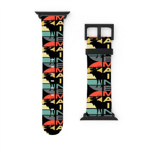 Maine Moose Retro Sunset Acadia Nature Vintage Watch Bands For Apple Watch