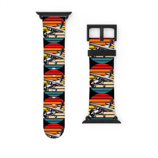 Cessna 172 Skyhawk Airplane Retro Sunset Watch Bands For Apple Watch