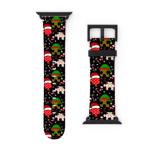 Autism Christmas Hat Puzzle Pieces Candy Cane Watch Bands For Apple Watch