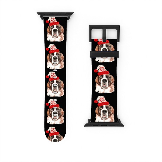 Black Base Saint Bernard Christmas Gift for Dog Watch Bands For Apple Watch