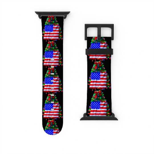 Patriotic Christmas US Flag Christmas Tree Watch Bands For Apple Watch