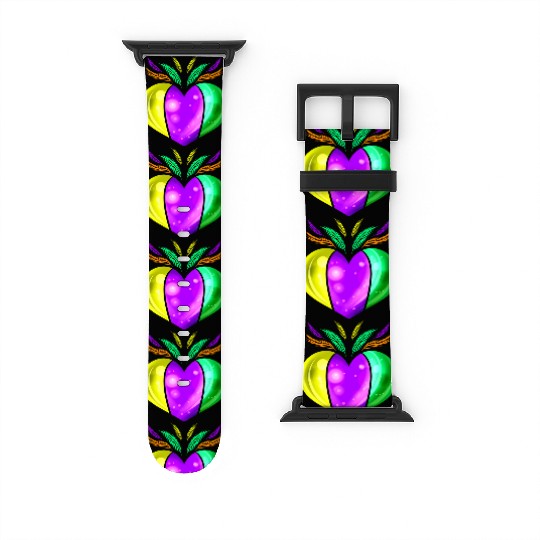 Yellow Golden, Purple And Green Heart For Mardi Watch Bands For Apple Watch