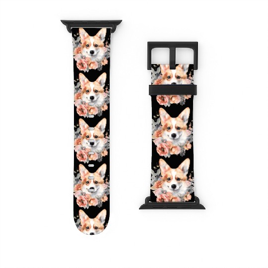 Corgi Dog Watercolor Floral Watch Bands For Apple Watch