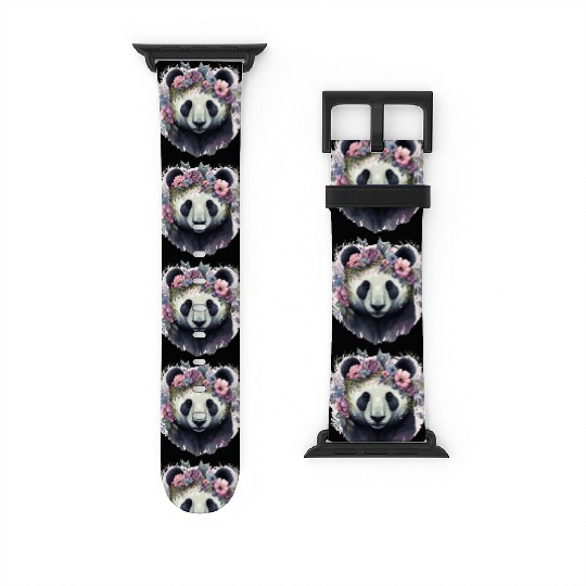 Panda Bear Flower Crown Cute Watercolor Animal Lov Watch Bands For Apple Watch