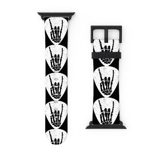 Cool Rock And Roll Skeleton Hand On A Guitar Pick Watch Bands For Apple Watch
