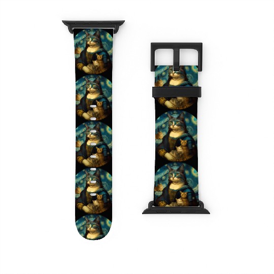 Mona Lisa With Cats Starry Night Van Gogh Painting Watch Bands For Apple Watch