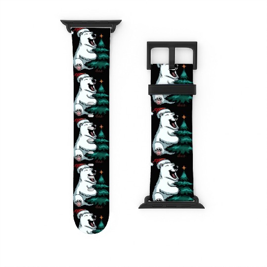Christmas Polar Bear: Amidst Pines and Stars Watch Bands For Apple Watch