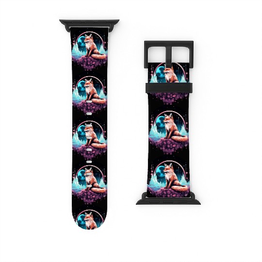 Celestial moon flower fox sitting tall Watch Bands For Apple Watch