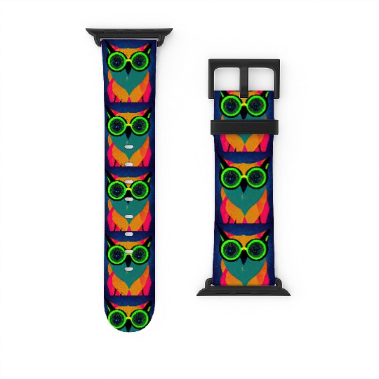 Mod Owl: Bold Owl with Green Glasses Watch Bands For Apple Watch