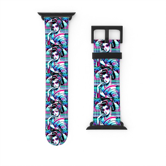 Japan Geisha Retrowave Synthwave Cyberpunk Watch Bands For Apple Watch
