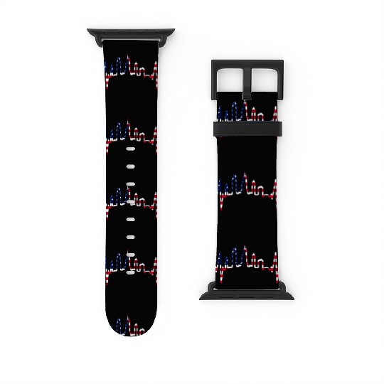Chicago Skyline Heartbeat USA Heart I Love Chicago Watch Bands For Apple Watch