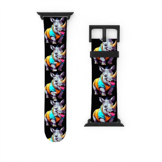 A Cartoonish Rhinoceros in a Playful Pose Watch Bands For Apple Watch