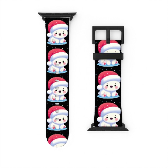 "Snowflakes and Smiles: The Polar Bear on Christma Watch Bands For Apple Watch