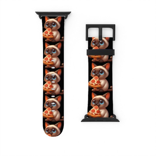 Siamese cat enjoying pizza Watch Bands For Apple Watch