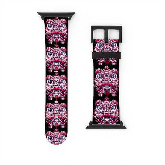 Chinese New Year - Pink Peony Lion Dance Mask Watch Bands For Apple Watch