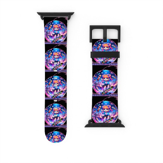 Kawaii Anime Girl's Retro Skateboard Jam Neon Watch Bands For Apple Watch