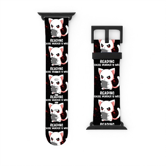 Reading - Reading Cat - Dark Humor - Reading Book Watch Bands For Apple Watch