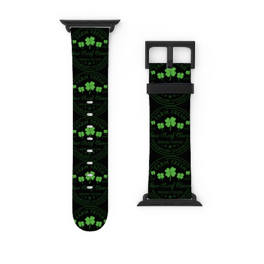 St Patricks Day Farm Fresh Four Leaf Clovers Watch Bands For Apple Watch