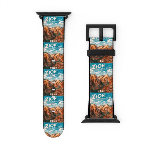 Vintage Travel Zion National Park Utah Landscape Watch Bands For Apple Watch