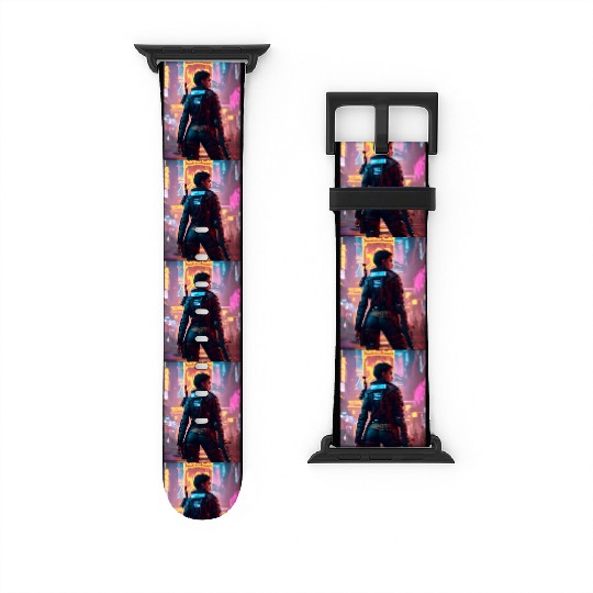 Cyberpunk Warrior: Sentinel of the Neon Streets Watch Bands For Apple Watch