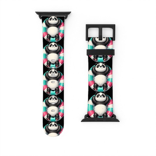 A relaxed panda on a swimming ring Watch Bands For Apple Watch