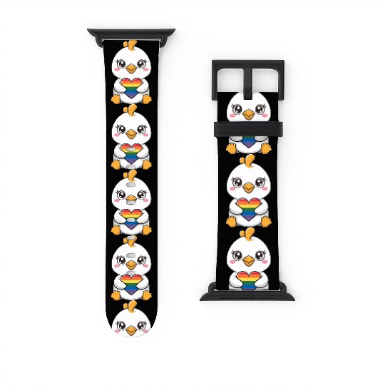 Adorable Chick Holding Rainbow Heart LGTBQ Watch Bands For Apple Watch