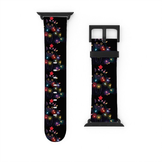 Festive Christmas Lights Cat Watch Bands For Apple Watch