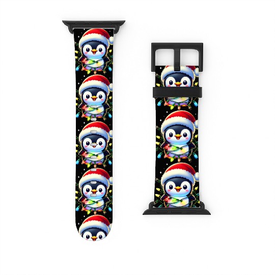 Festive Penguin Wrapped in Christmas Lights & Sant Watch Bands For Apple Watch
