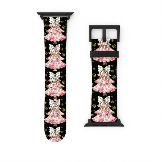Preppy Pink Coquette Bow Xmas Tree Watch Bands For Apple Watch