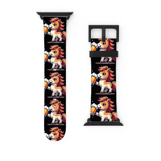 Cute Pony Drinking Beer 3 Watch Bands For Apple Watch