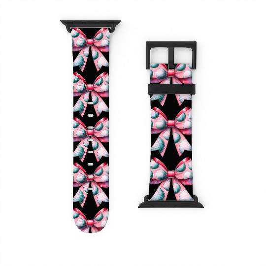 Coquette Bow Golf Ball Pattern Mothers Day Pink Watch Bands For Apple Watch