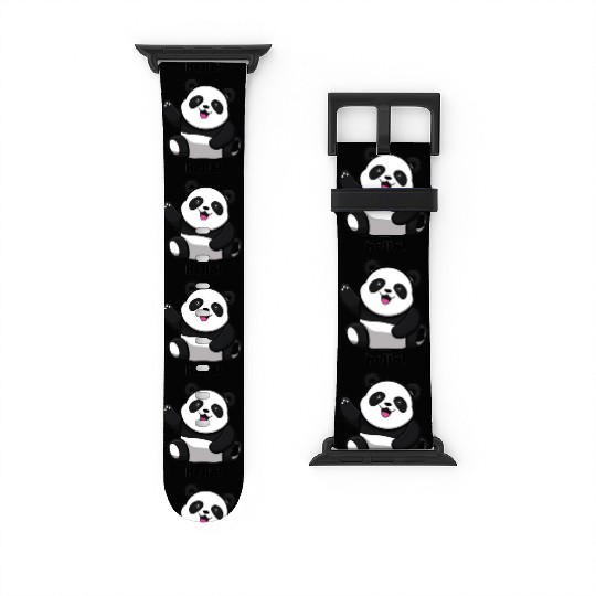 “Cute Panda Hello - Adorable Cartoon Design” Watch Bands For Apple Watch