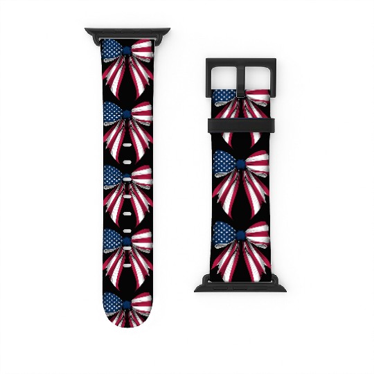 Coquette Bow USA US Flag Patriotic Ribbon Mom Watch Bands For Apple Watch
