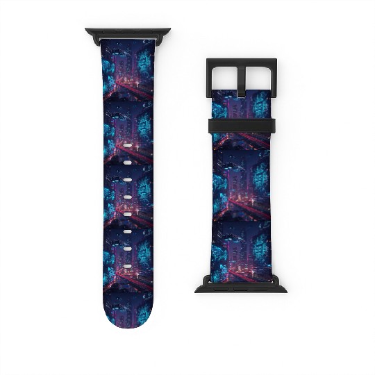 Neon cyberpunk city digital dreamer for men Watch Bands For Apple Watch