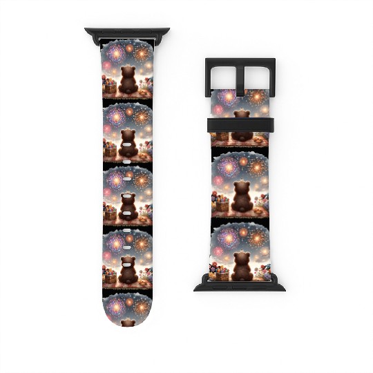 Fireworks Picnic Bear – Night Sky Celebration View Watch Bands For Apple Watch